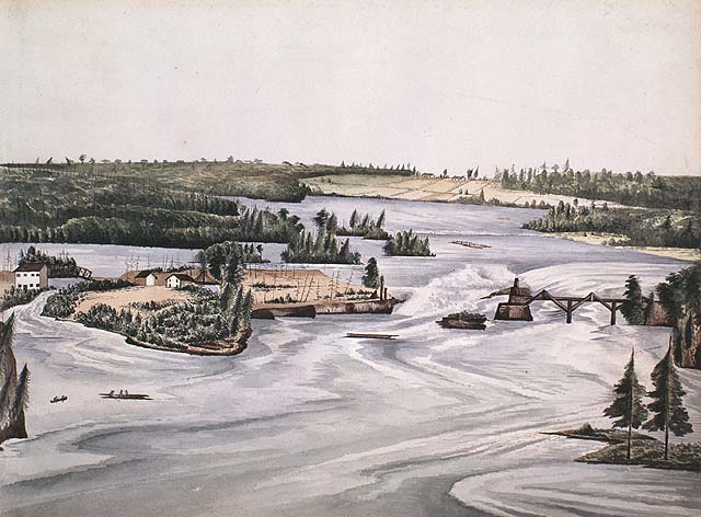 Chaudiere Falls with Bridge over the Ottawa River, Bytown (Ottawa), ( Ontario ), January, 1839 Bibliothèque et Archives Canada, C-000509 SOURCE: ICON 304